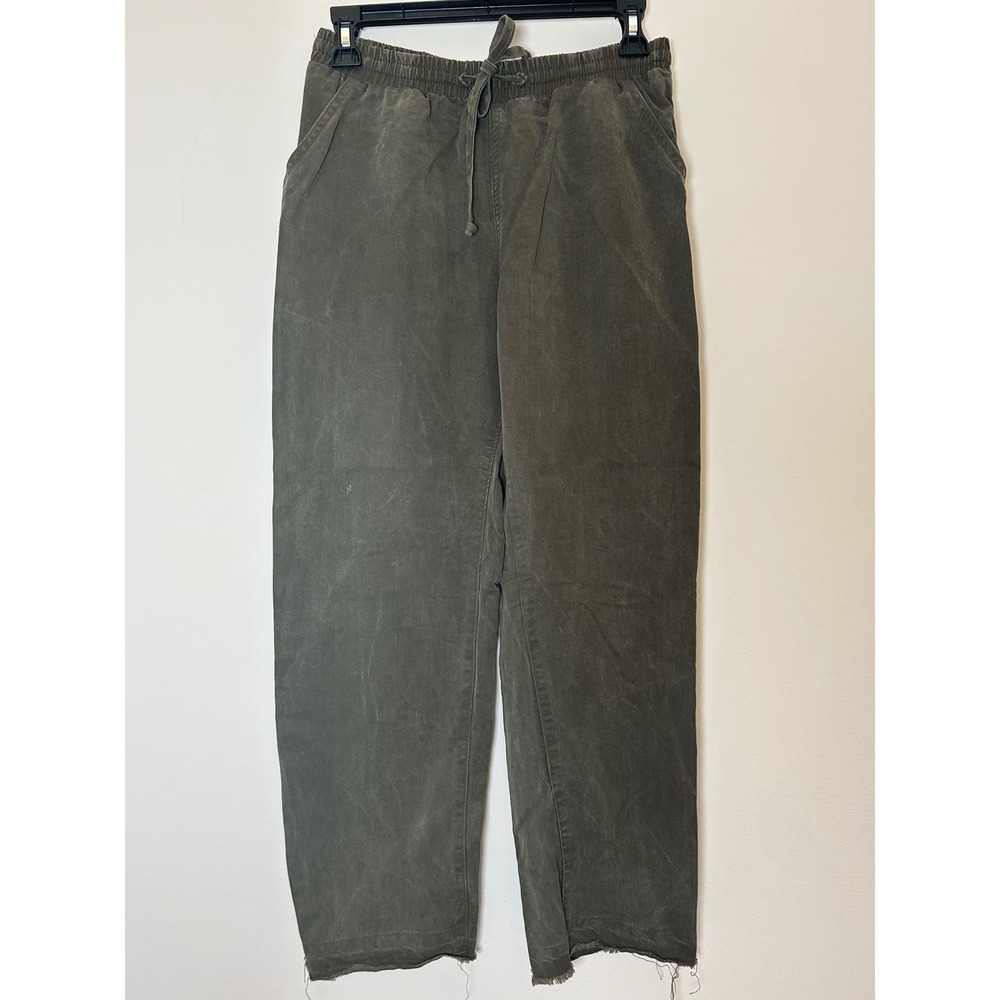 Mumu Blue Women Olive Green Cotton Blend Cargo Pants Drawstring Elastic Waist XS